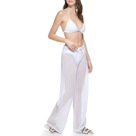 CALVIN KLEIN Women's Wide-Leg Beach Cover-Up Pants, Chevron Wide Leg M, L - Picture 1 of 15